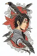 sasuke with with crows with a sharingan eye  tattoo design idea