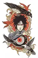 sasuke with with crows with a sharingan eye  tattoo design idea