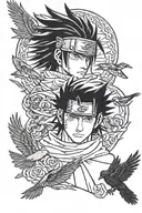sasuke from Naruto with crows tattoo design idea