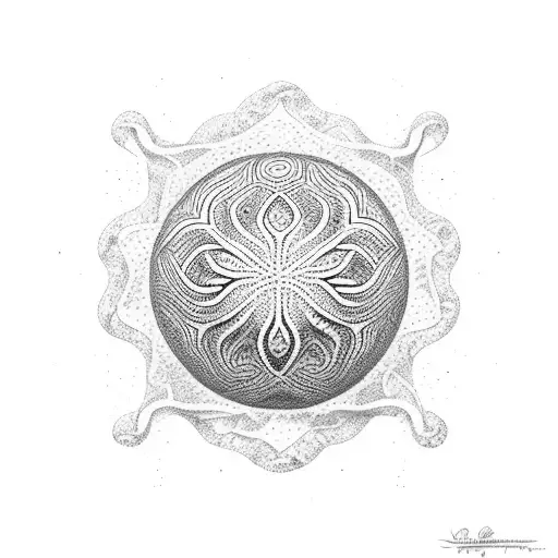 A volleyball surrounded by intricate dotwork patterns tattoo design idea