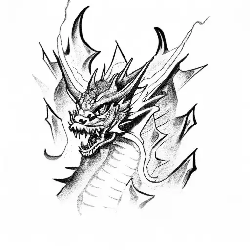 Dragon with thunderbolts and dark clouds tattoo design idea