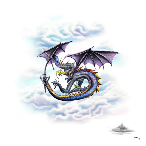 Dragon with thunderbolts and dark clouds tattoo design idea