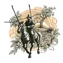 Don Quixote surrounded by nature elements tattoo design idea