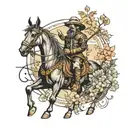 Don Quixote surrounded by nature elements tattoo design idea