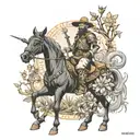 Don Quixote surrounded by nature elements tattoo design idea