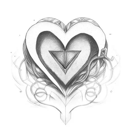 heart formed by m and v letters inside with k letter tattoo design idea