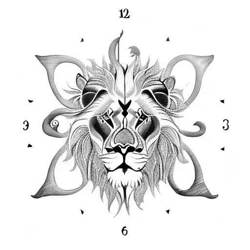 lion roses clock peacock feather ahana  tattoo design idea