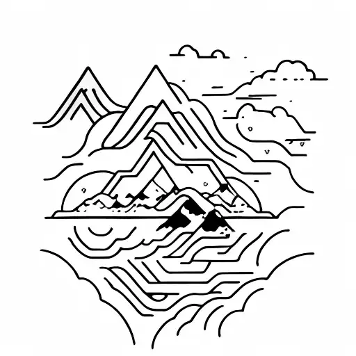  Tatuaje que combine montañas y el mar tattoo design idea