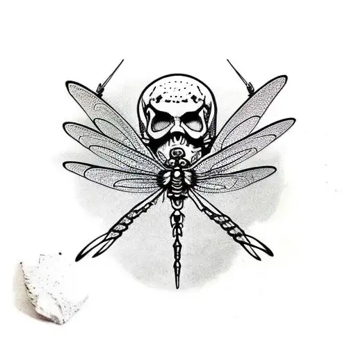 dragonfly with skull  tattoo design idea
