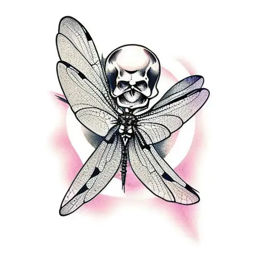 dragonfly and skull  tattoo design idea