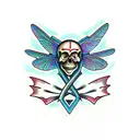 dragonfly and skull  tattoo design idea