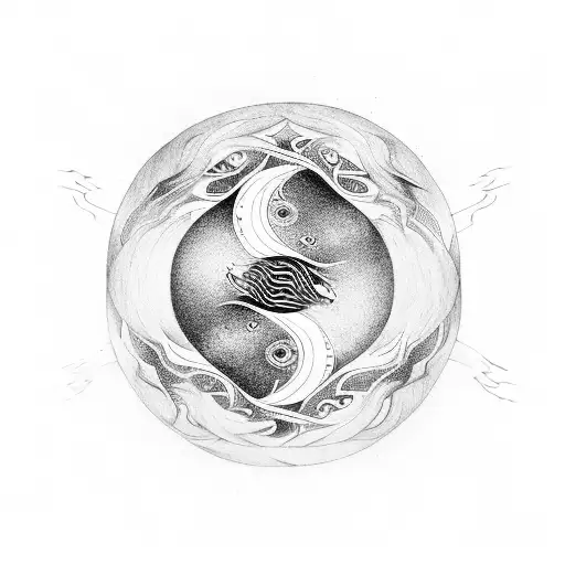 Yin-yang symbol formed by two foxes with intricate geometric patterns within tattoo design idea