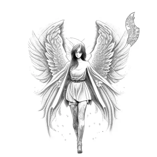 angel with money tattoo design idea
