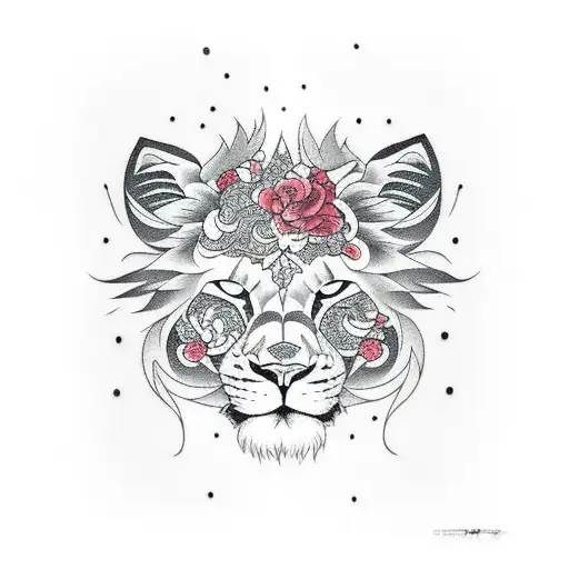 Lioness stormy night  tattoo design idea