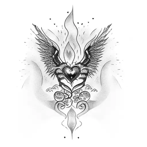 fire heart tattoo design idea