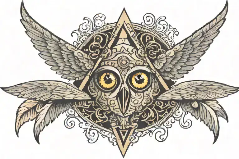 triangle with eyes with wings with baroq ornement  tattoo design idea