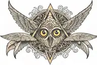 triangle with eyes with wings with baroq ornement  tattoo design idea