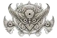 triangle with eyes with wings with baroq ornement  tattoo design idea