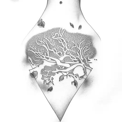 cherry tree quarter sleeve tattoo design idea