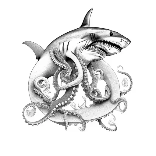 shark and octopus and zeus tattoo design idea