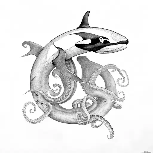 orca and octopus  tattoo design idea