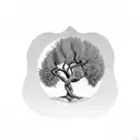 olive tree with heather, goddess irene at dawn on mountain tattoo design idea