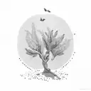olive tree with heather tattoo design idea
