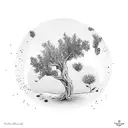 olive tree with heather tattoo design idea