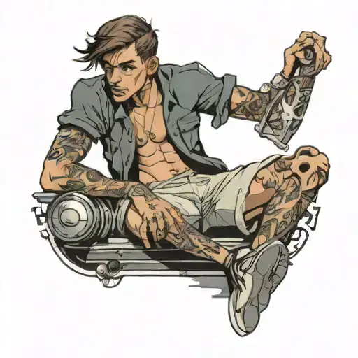 scrawny boy in shorts tattoo design idea