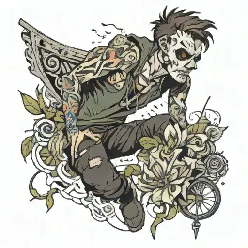 scrawny boy in ripped clothes  tattoo design idea