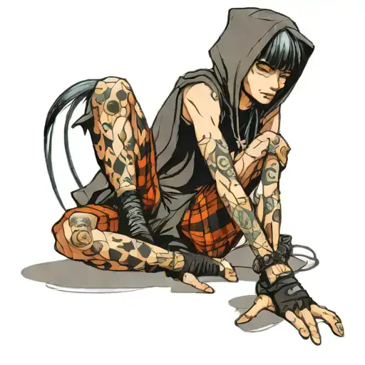 scrawny boy in emo clothes tattoo design idea