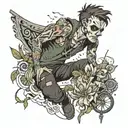 scrawny boy in ripped clothes  tattoo design idea