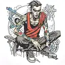 scrawny boy in ripped clothes  tattoo design idea