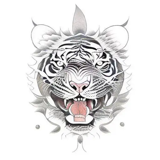 a tiger hunting fish  tattoo design idea