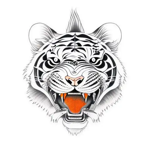 a tiger hunting fish  tattoo design idea