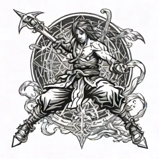 A martial arts inspired tattoo incorporating elements from Final Fantasy X tattoo design idea