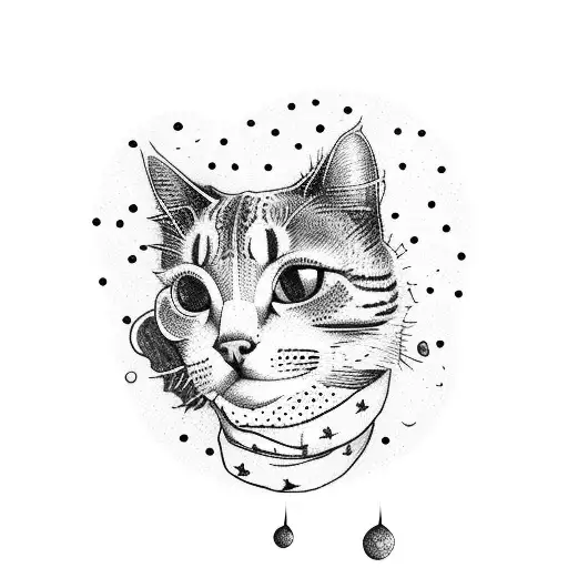 A dotwork tattoo of a cat leaping freely through the cosmos, symbolizing your love for both cats and freedom tattoo design idea