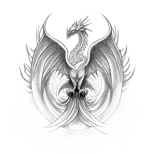 A mythical creature like a phoenix or dragon representing strength and rebirth tattoo design idea