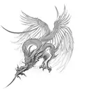 A mythical creature like a phoenix or dragon representing strength and rebirth tattoo design idea
