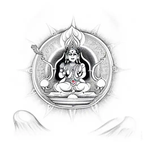 Vishnu holding  conch, chakra,  club, and  lotus. Below Maa Lakshmi providing energy to vishnu tattoo design idea