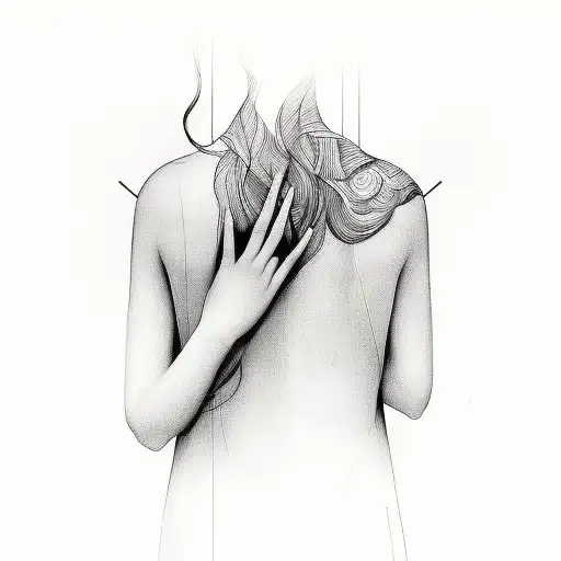 lines depict the woman's hands guiding the man's h tattoo design idea