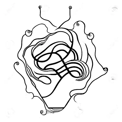 Imagine an abstract representation made only of outline where flowing lines depict the woman's hands guiding the man's h tattoo design idea