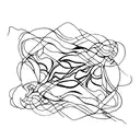 Imagine an abstract representation made only of outline where flowing lines depict the woman's hands guiding the man's h tattoo design idea