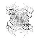 Imagine an abstract representation made only of outline where flowing lines depict the woman's hands guiding the man's h tattoo design idea