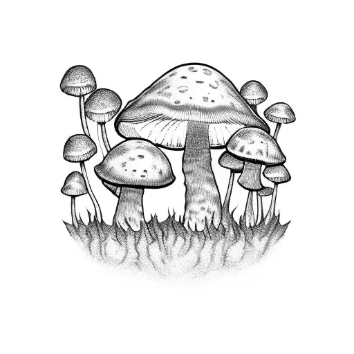 mushrooms with spores sleeve dark hippie style tattoo design idea