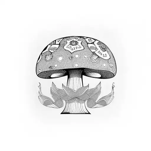 dark hippie mushroom sleeve tattoo design idea