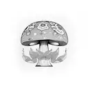 dark hippie mushroom sleeve tattoo design idea