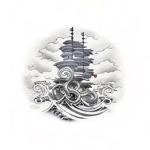 Kraken ship evil tattoo design idea