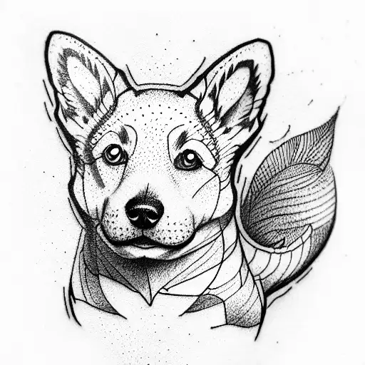 A dog with a color like a corgi in the form of a dragon tattoo design idea