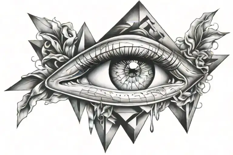 a closed eye inside a reverse triangle tattoo design idea